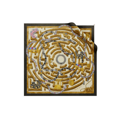 Wonder Garden scarf in fine Eden green silk twill with a BVLGARI BVLGARI metal pendant. Made of 100% silk. WONDERGARDEN-SQ image 1