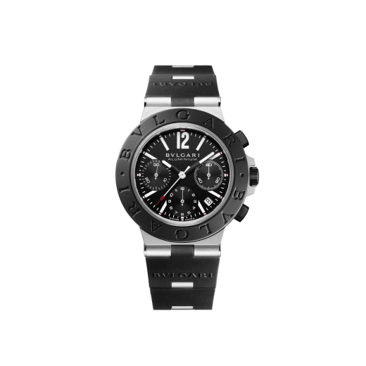 Bulgari Aluminium watch with mechanical manufacture movement, automatic winding, chronograph, 41 mm aluminum case, black rubber bezel and bracelet, and black dial. Water resistant up to 100 meters 103868 image 1