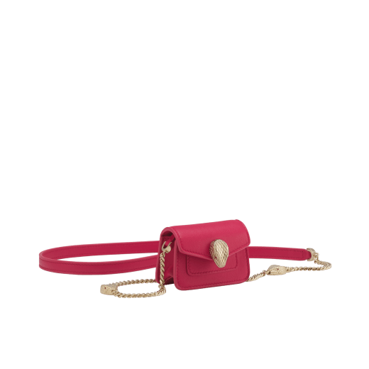 Serpenti Forever micro bag in gold calf leather. Captivating snakehead closure in light gold-plated brass embellished with red enamel eyes. SEA-NANOCROSSBODYa image 1