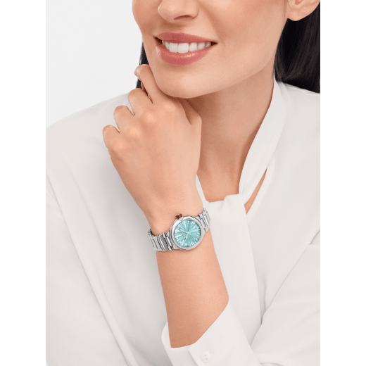 Lvcea watch in polished and satin-brushed stainless steel with automatic movement, green mother-of-pearl intarsio dial and 12 diamond indexes. Water-resistant up to 50 metres 103728 image 1