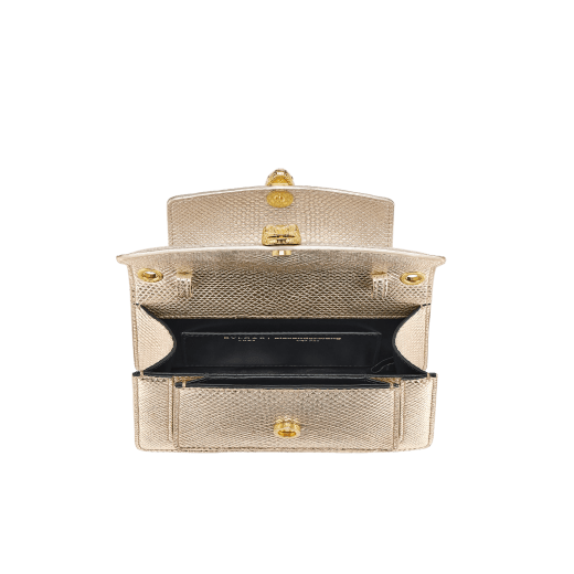 Alexander Wang x Bulgari belt bag in light gold Molten karung skin with black nappa leather lining. Exclusively redesigned double Serpenti head clasp in antique gold-plated brass with seductive red enamel eyes. 291188 image 5