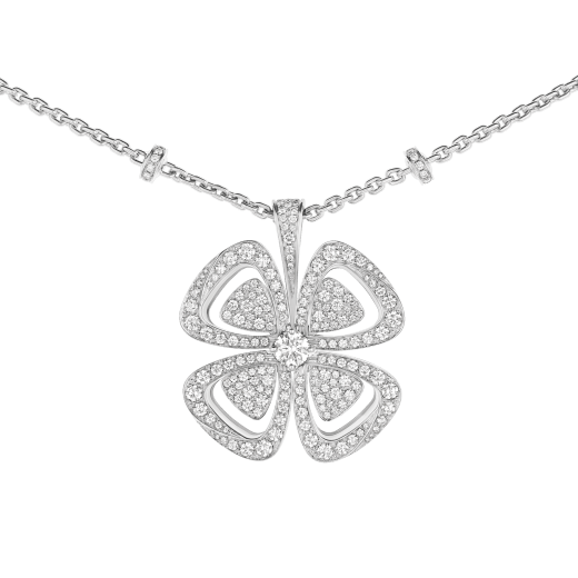 Fiorever 18 kt white gold necklace set with a central round brilliant-cut diamond and pavé diamonds. 357219 image 3