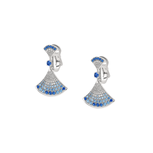 Divas' Dream 18 kt white gold earrings set with round brilliant-cut sapphires and pavé diamonds 361278 image 2