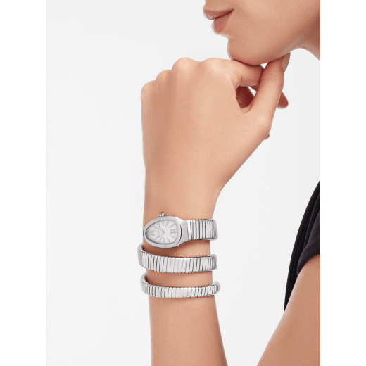 Serpenti Tubogas double spiral watch in stainless steel case and bracelet, with silver opaline dial. 101911 image 1