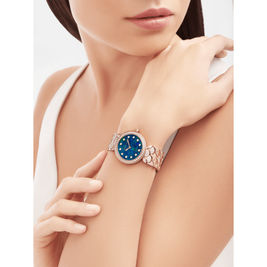 DIVAS’ DREAM 腕錶，18K 玫瑰金錶殼和錶帶鑲飾明亮型切割鑽石，藍色蛋白石錶盤，12 個鑽石時標。防水深度 30 公尺。 103646 image 2