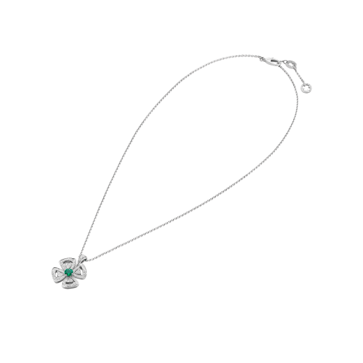 Fiorever 18 kt white gold pendant necklace set with a central brilliant-cut emerald (0.30 ct) and pavé diamonds (0.31 ct) 358427 image 2