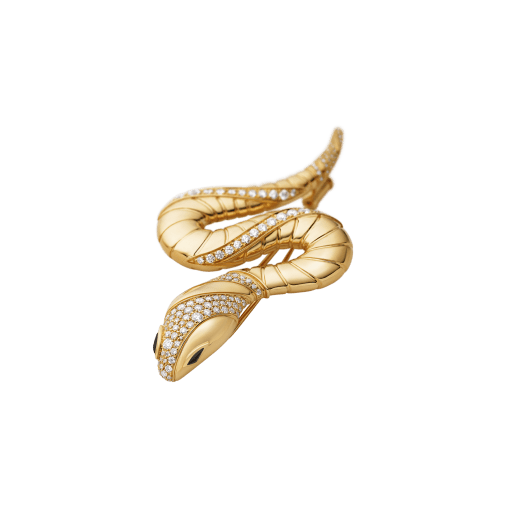 Serpenti 18 kt yellow gold brooch set with demi pavé diamonds and black onyx eyes 362634 image 2
