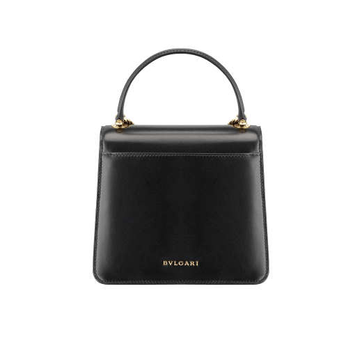"Serpenti Forever" small maxi chain top-handle bag in black nappa leather, with black nappa leather inner lining. New Serpenti head closure in gold-plated brass, finished with small black onyx scales in the middle, and red enamel eyes. 1133-MCNb image 5