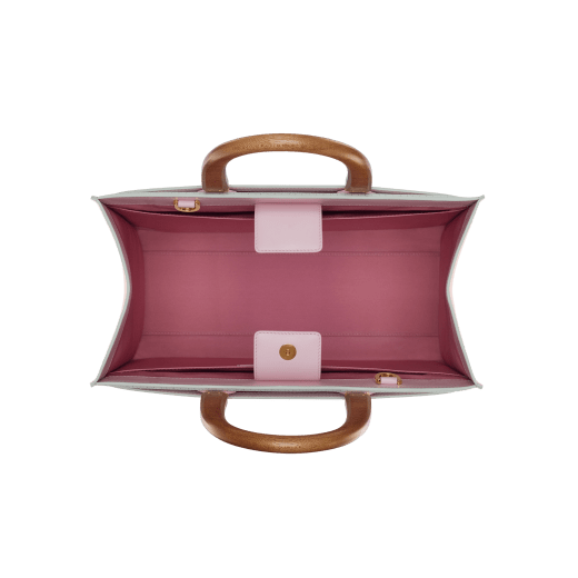 Casablanca x Bulgari large tote bag in soft grain printed calf leather featuring a Roman mosaic pattern, with dusty pink calf leather sides and dusty pink grosgrain lining. Iconic multicolour Bulgari decorative logo, gold-plated brass hardware and magnetic closure. 292416 image 4