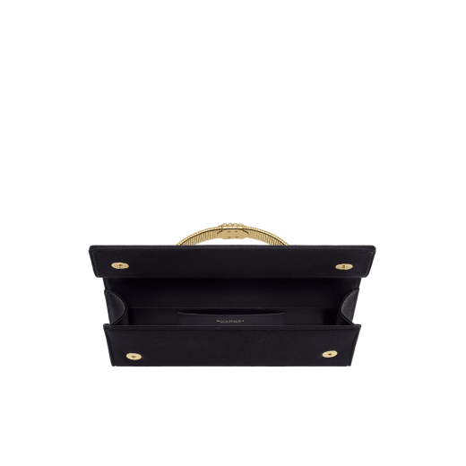 Bvlgari Tubogas evening clutch in black satin with black nappa leather lining. Iconic Tubogas handle in gold-plated brass embellished with zirconia and a magnetic closure. 295432 image 3