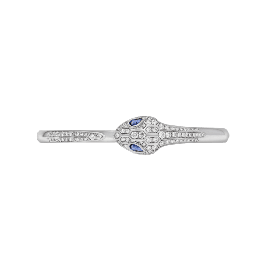 Serpenti bangle bracelet in 18 kt white gold, set with blue sapphire eyes and pavé diamonds. BR858110 image 2
