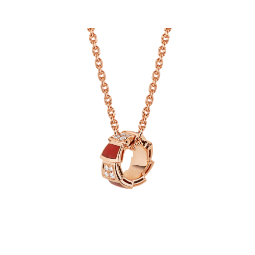 Serpenti Viper necklace with 18 kt rose gold chain and 18 kt rose gold pendant set with carnelian elements and demi-pavé diamonds. 355088 image 1