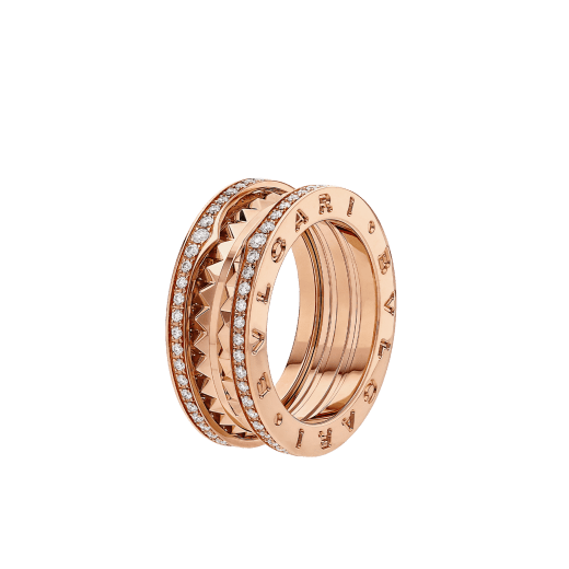 B.zero1 Rock two-band ring in 18 kt rose gold with studded spiral and pavé diamonds on the edges AN859833 image 1