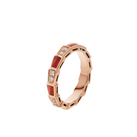 Anello a fascia Serpenti Viper in oro rosa 18 kt con elementi in corniola e pavé di diamanti. AN857926 image 1