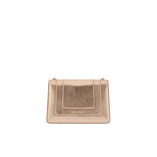 Serpenti Forever mini crossbody bag in light gold Striated calf leather with crystal rose nappa leather lining. Captivating snakehead magnetic closure in light gold-plated brass embellished with black zirconia pavé scales, and black onyx eyes. 293214 image 3