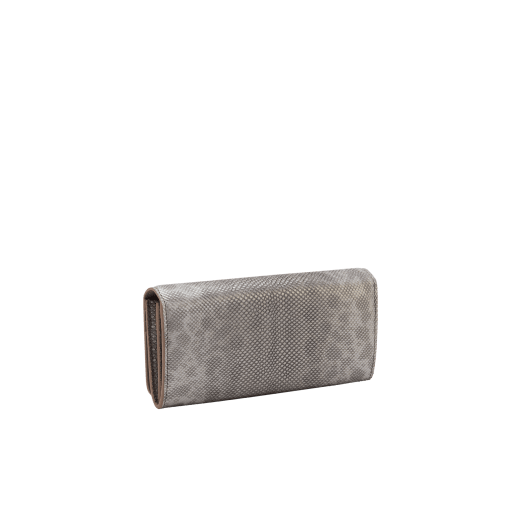 BULGARI BULGARI large wallet in moon silver black metallic karung skin with black calf leather interior. Iconic gold-plated brass clip with flap closure. 579-WLT-SLI-POC-CL-MK image 3