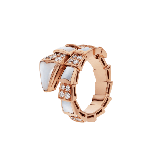 Einfach geschlungener Serpenti Viper Ring aus 18 Karat Roségold mit Perlmutt und Diamant-Pavé. AN857081 image 1