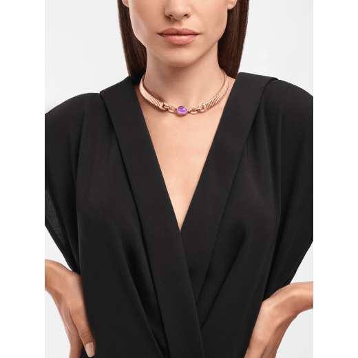 Bvlgari Tubogas 18 kt rose gold necklace set with a central amethyst and pavé diamonds. One size with adjustable fastening. 362001 image 1