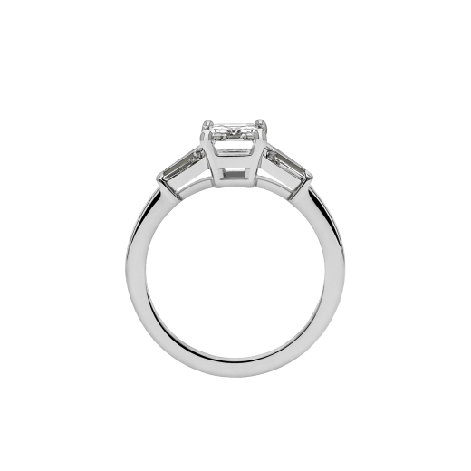 Griffe solitaire ring in platinum with one emerald cut diamond and two side diamonds 331649 image 4