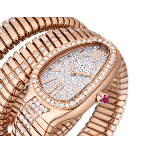 Serpenti Tubogas Infiniti double-spiral watch in 18 kt rose gold set with diamond and full pavé dial. Water-resistant up to 30 metres 103923 image 2