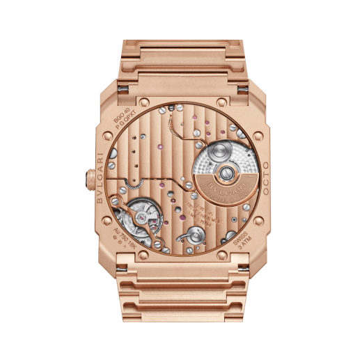 Octo Finissimo Perpetual Calendar watch with mechanical manufacture ultra-thin movement (2.75 mm thin), automatic winding, perpetual calendar, sandblasted 18 kt rose gold case and bracelet, rose gold dial, brown hands and indexes. Water resistant up to 30 metres 104175 image 4
