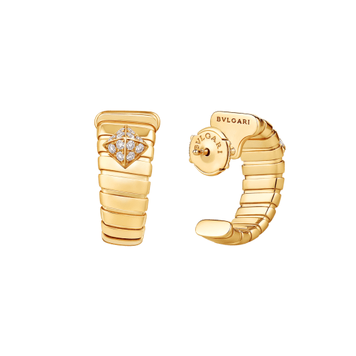 Bvlgari Tubogas 18 kt yellow gold hoop earrings set with pavé diamonds studs 362301 image 3