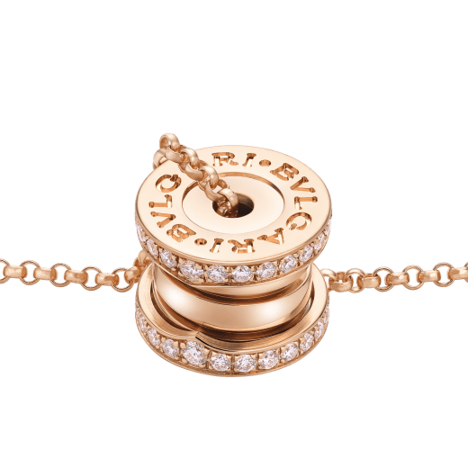 B.zero1 necklace with 18 kt rose gold chain and 18 kt rose gold pendant set with pavé diamonds on the edges. 362344 image 3