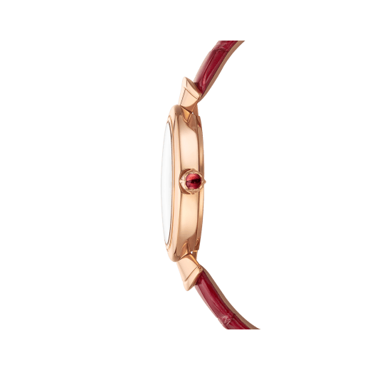DIVAS' DREAM watch with 18 kt rose gold case, white acetate dial set with diamond indexes and red alligator bracelet. 102840 image 3
