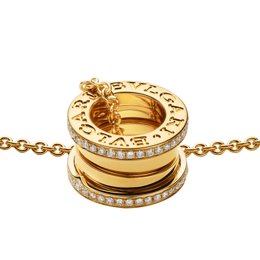 B.zero1 necklace with 18 kt yellow gold chain and 18 kt yellow gold round pendant set with pavé diamonds on the edges. 350055 image 3