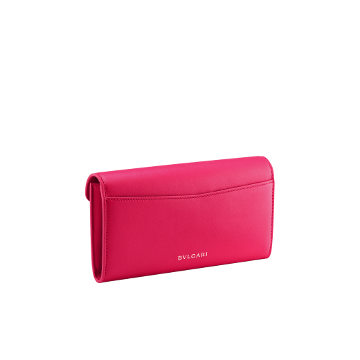 Serpenti Forever large wallet in Niagara sapphire blue calf leather with coral carnelian orange nappa leather interior. Captivating snakehead press button closure in light gold-plated brass finished with red enamel eyes. SEA-6CCWALLET image 3