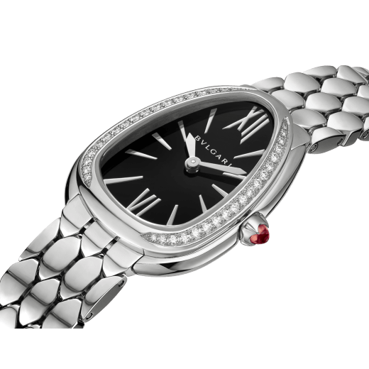 Serpenti Seduttori watch with stainless steel case set with diamonds, black lacquered dial and stainless steel bracelet. Water-resistant up to 30 metres. 103950 image 3