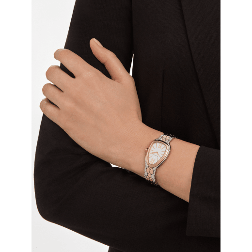 Serpenti Seduttori watch in stainless steel and 18 kt rose gold case and bracelet, with white silver opaline dial 103277 image 4