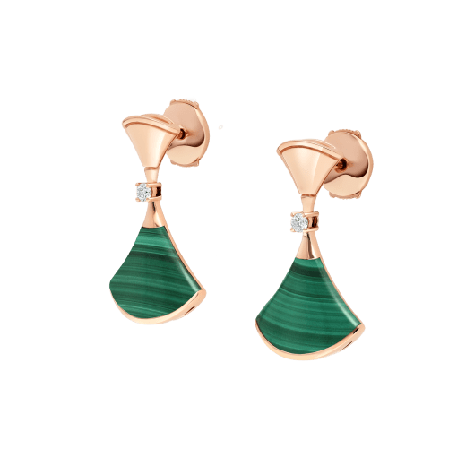 DIVAS' DREAM 18 kt rose gold earring set with malachite elements and round brilliant-cut diamonds. 356454 image 2