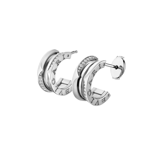 Orecchini a cerchio B.zero1 in oro bianco 18 kt con pavé di diamanti lungo i profili esterni. 361779 image 2