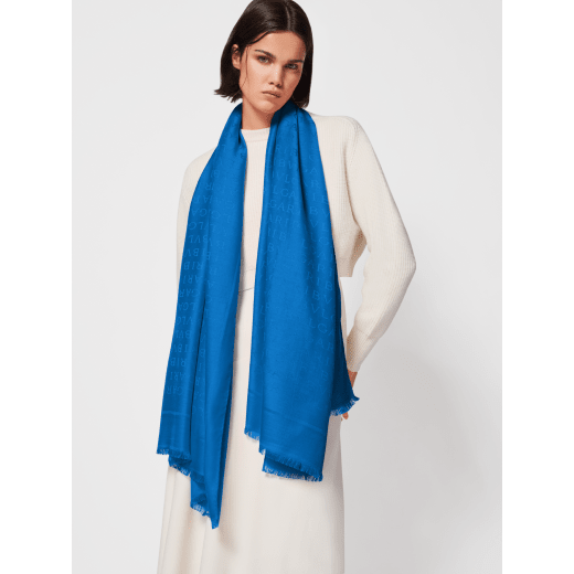 Lettere Maxi stole in fine Mediterranean lapis blue silk wool. Made of 60% silk, 40% wool. LETTEREMAXIc image 1