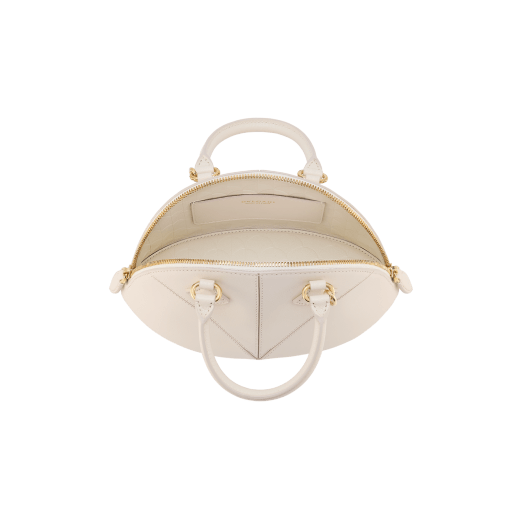 Marquise small top handle bag in black goat leather with black nappa leather lining and zipped closure. Detachable signature black goat leather charm with mirror. DAS-001-1325S image 4