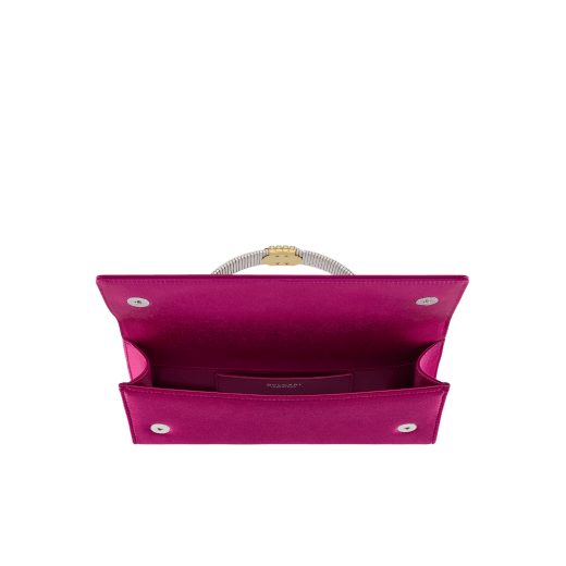 Bvlgari Tubogas evening clutch in black satin with black nappa leather lining. Iconic Tubogas handle in gold-plated brass embellished with zirconia and a magnetic closure. TGC-001-1382S image 3