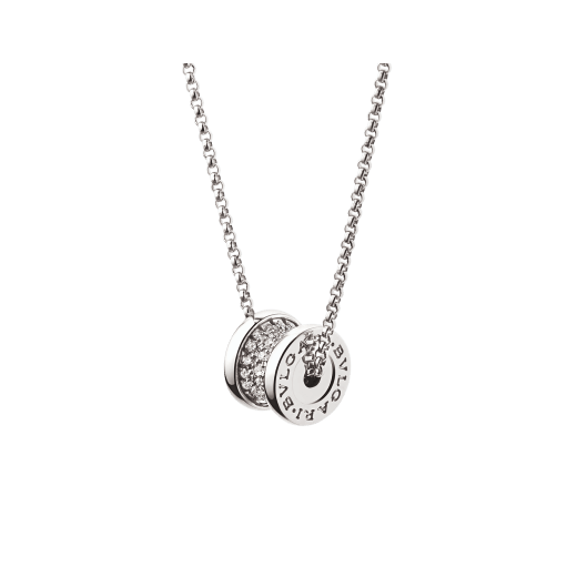 B.zero1 18 kt white gold necklace with round pendant in 18 kt white gold set with pavé diamonds on the spiral 351117 image 1