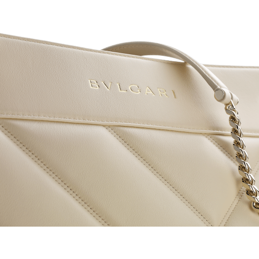 Serpenti Cabochon large tote bag in ivory opal quilted and smooth calf leather with black nappa leather lining and gold-plated brass hardware. 1198-NSM image 4