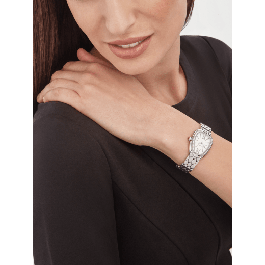 Serpenti Seduttori watch in stainless steel case and bracelet, stainless steel bezel set with diamonds and white silver opaline dial 103949 image 1