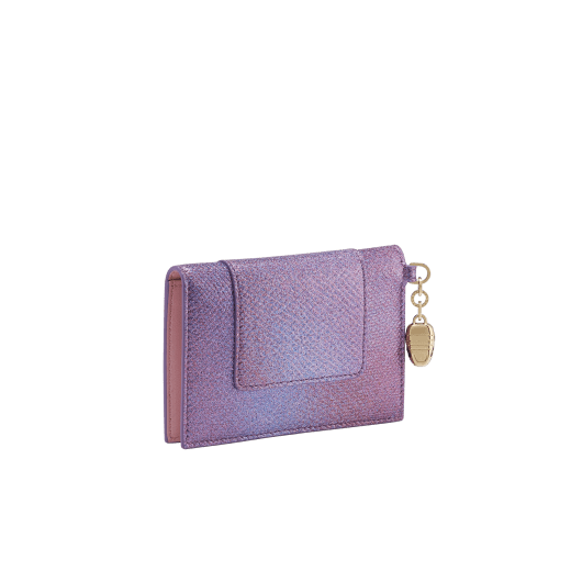 Serpenti Forever bifold card holder in Niagara sapphire blue metallic karung skin with Niagara sapphire blue calf leather interior. Captivating dark ruthenium-plated brass snakehead charm embellished with matte black enamel scales and black enamel eyes. SEA-CC-HOLDER-FOLD-MKa image 3
