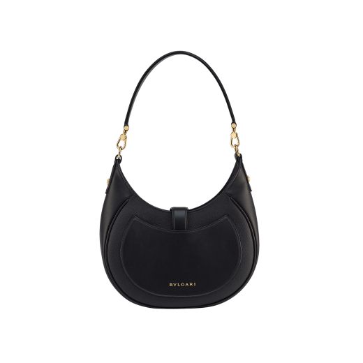 Serpenti Ellipse medium shoulder bag in Urban grain and smooth Niagara sapphire blue calf leather with cloud topaz blue grosgrain lining. Captivating snakehead closure in gold-plated brass embellished with black onyx scales and red enamel eyes. 1190-UCL image 6