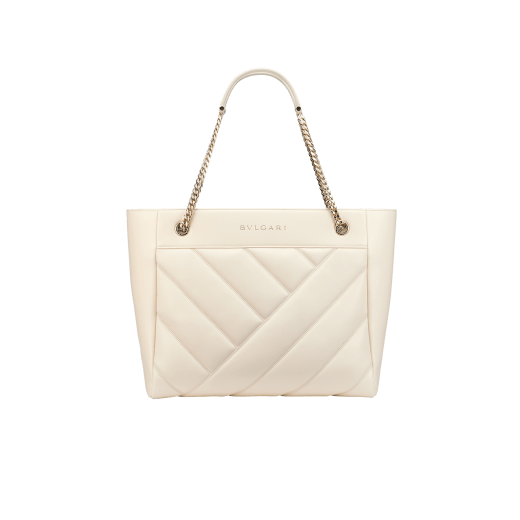 Serpenti Cabochon large tote bag in ivory opal quilted and smooth calf leather with black nappa leather lining and gold-plated brass hardware. 1198-NSM image 1