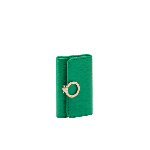 BULGARI BULGARI small keyholder in sun citrine yellow bright grain calf leather with moonbeam pearl light grey nappa leather interior. Iconic light gold-plated brass clip with flap cover closure. 579-KEYHOLDER-Sb image 1