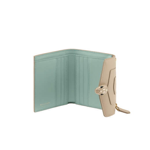 ブルガリ コンパクトウォレット 三つ折り財布 グリーン レザー セルペンティ