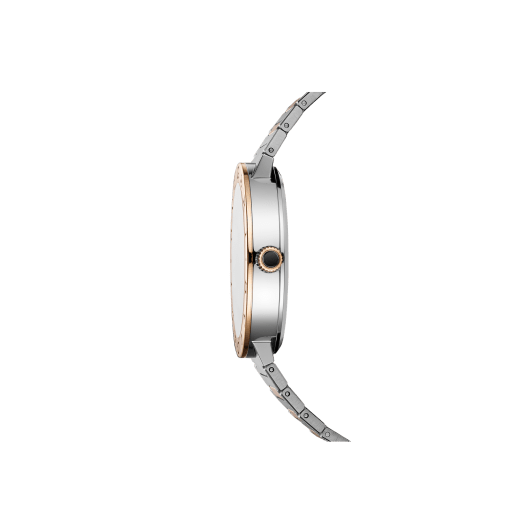 BVLGARI BVLGARI Solotempo watch with mechanical manufacture movement, automatic winding and date, stainless steel case, 18 kt rose gold bezel engraved with double logo, black dial and 18 kt rose gold and stainless steel bracelet 102930 image 2