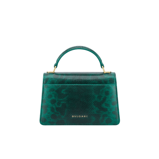 Serpenti Forever Mini-Henkeltasche aus glänzendem Smeraldo Prezioso-Karungleder mit Futter aus Smeraldo Prezioso-Nappaleder. Faszinierender Schlangenkopf-Magnetverschluss aus vergoldetem Messing mit Schuppen aus schwarzer Emaille und vergoldetem Messing sowie Augen aus schwarzem Onyx. 294980 image 2