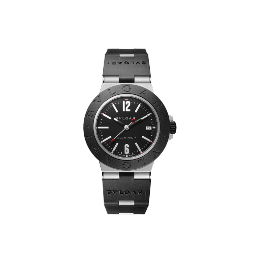 Bvlgari Aluminium watch with mechanical movement with automatic winding, 40 mm aluminum and titanium case, black rubber bezel with BVLGARI BVLGARI engraving, black dial and black rubber bracelet. Power reserve 42h. Water-resistant up to 100 meters. 103445 image 1