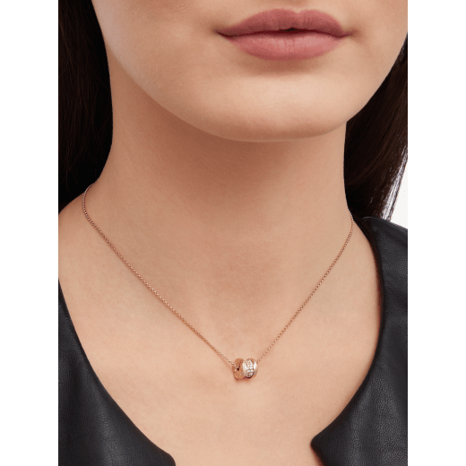 B.zero1 18 kt rose gold circle pendant necklace with pavé diamonds and chain 351116 image 1