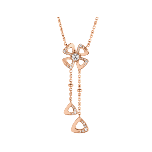 Fiorever 18K 玫瑰金項鍊，鑲飾 1 顆圓形明亮型切割主鑽和密鑲鑽石。 357137 image 1